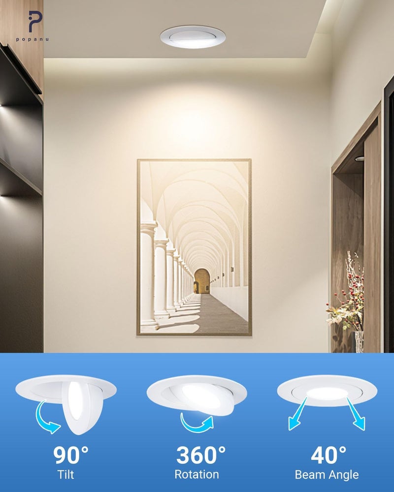 POPANU Recessed Lighting 4 inch Gimbal 9W 5CCT Swivel Ceiling Eyeball Spotlight 4inch Dimmable Recessed Lights, Soffit Indoor Directional Lighting, 90° Tilt and 360° Rotation White 2 Pack - Image 2